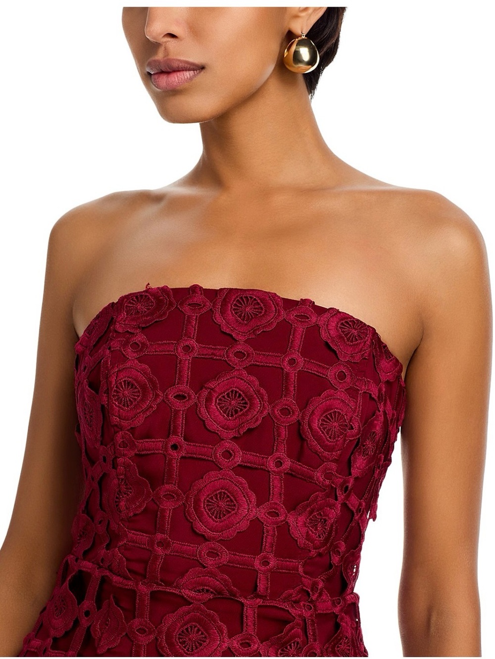 NWT MILLY Kait Tile Lace Strapless Burgundy Midi Dress Size 4 - Picture 4 of 6
